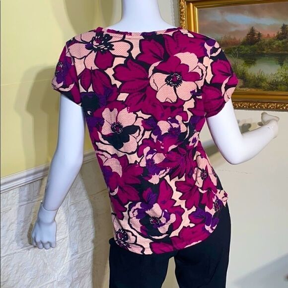Lord & Taylor Floral Print Short Sleeve T-Shirt - Picture 3 of 6
